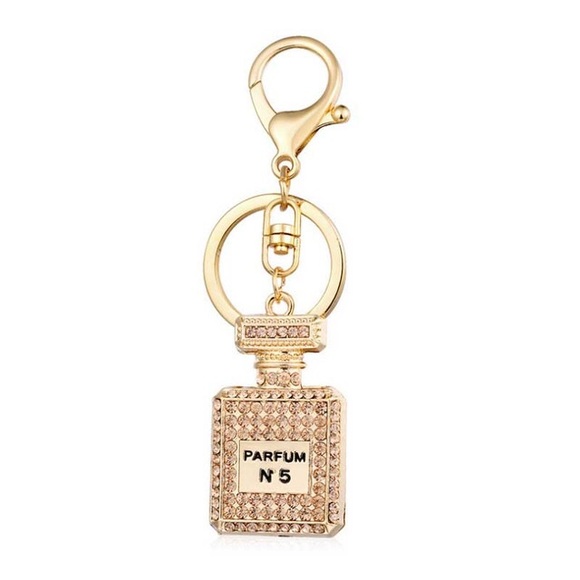 Accessories - Crystal Rhinestone Perfume Bottle on Gold Keychain